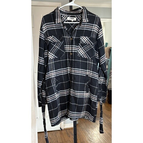 NWT Ci Sono Plaid Collection Button Down Belted Dress Tunic Size Medium - Picture 6 of 10